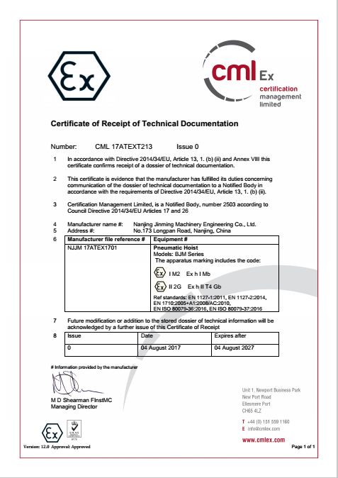 熱烈慶祝我司獲國際防爆證書，CE證書